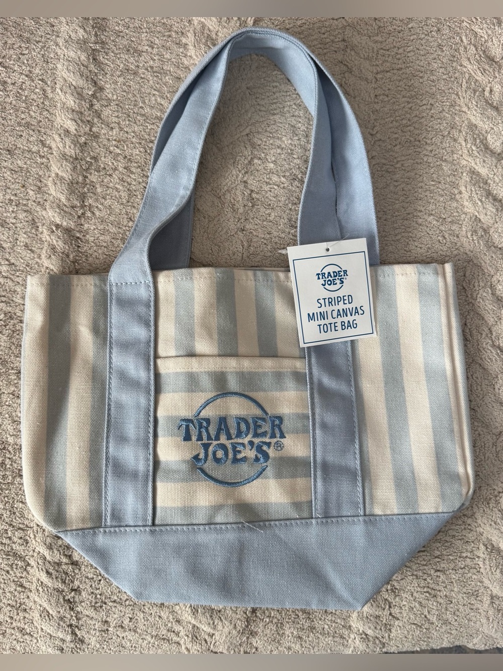 Trader Joe's Blue & Cream Striped Canvas Tote Bag
